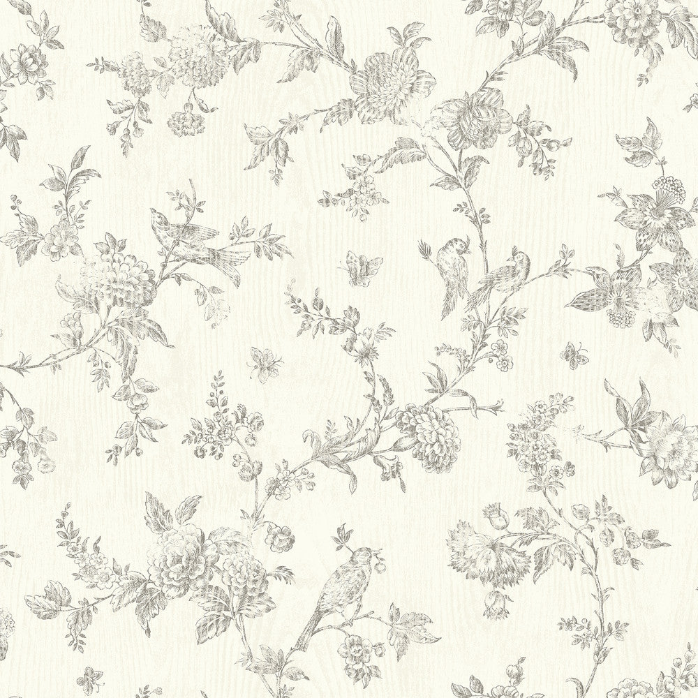 French Nightingale Taupe Floral Scroll Wallpaper by Chesapeake Kindred Covers about 56.4 square feet 20.5-in by 33-ft long roll Prepasted 20.5 - Fabric Carolina -