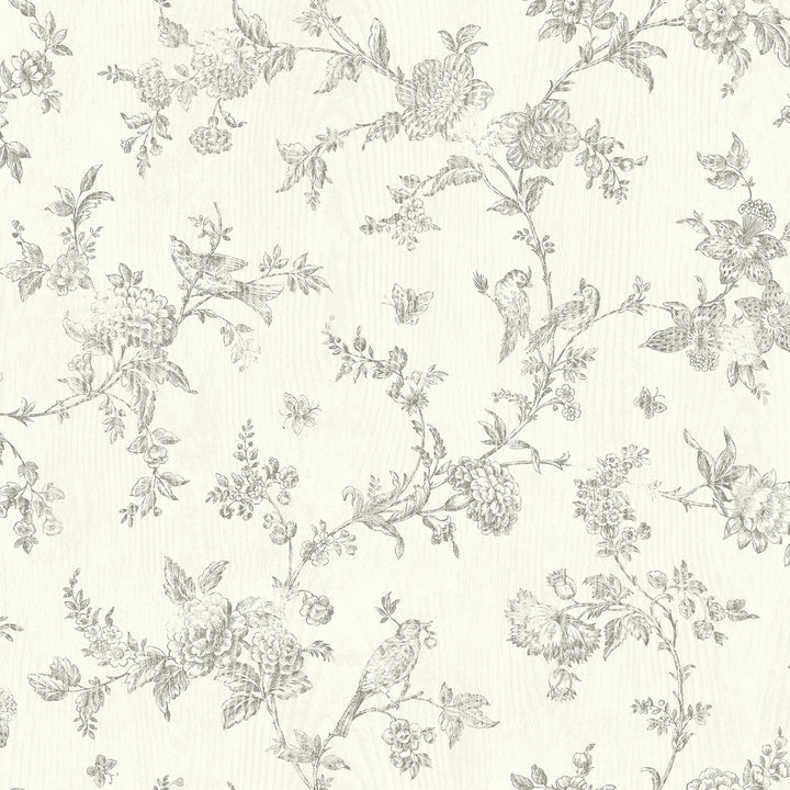 French Nightingale Taupe Floral Scroll Wallpaper by Chesapeake Kindred Covers about 56.4 square feet 20.5-in by 33-ft long roll Prepasted 20.5 - Fabric Carolina -