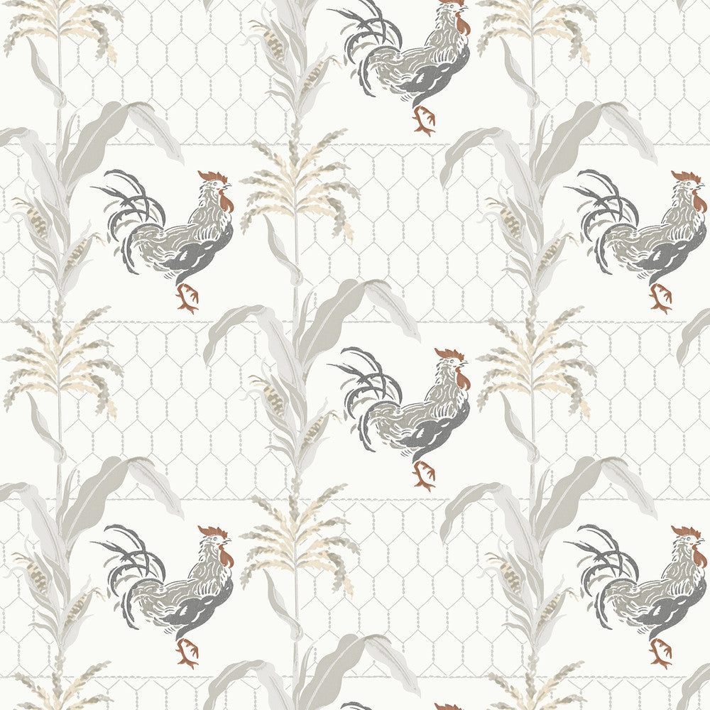 Hank Grey Rooster Wallpaper by Chesapeake Kindred Covers about 56.4 square feet United States Prepasted 20.5-in repeat, drop match 20.5-in by 33-ft long roll - Fabric Carolina -