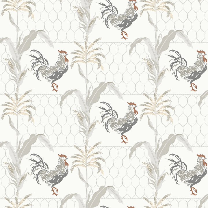 Hank Grey Rooster Wallpaper by Chesapeake Kindred Covers about 56.4 square feet United States Prepasted 20.5-in repeat, drop match 20.5-in by 33-ft long roll - Fabric Carolina -