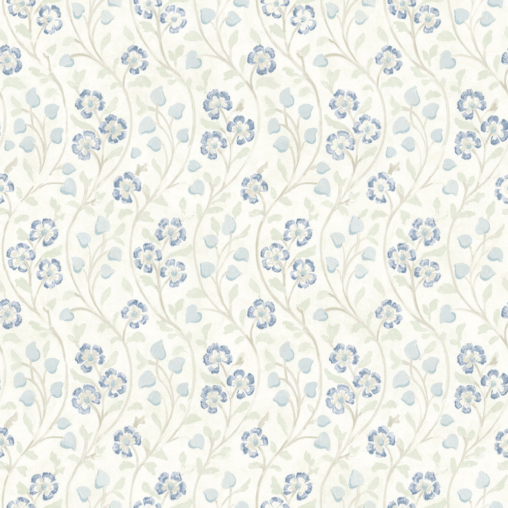 Patsy Blue Floral Wallpaper by Chesapeake Kindred Covers about 56.4 square feet 20.5-in by 33-ft long roll Prepasted 20.5 - Fabric Carolina -