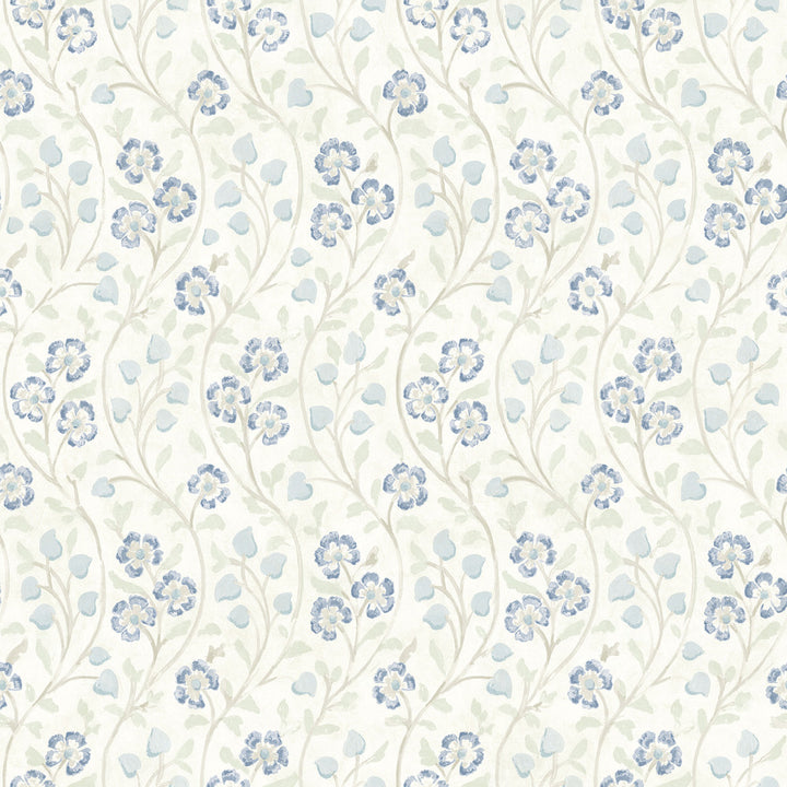 Patsy Blue Floral Wallpaper by Chesapeake Kindred Covers about 56.4 square feet 20.5-in by 33-ft long roll Prepasted 20.5 - Fabric Carolina -