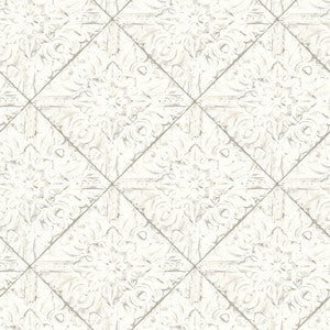 Brandi White Metallic Faux Tile Wallpaper by Chesapeake