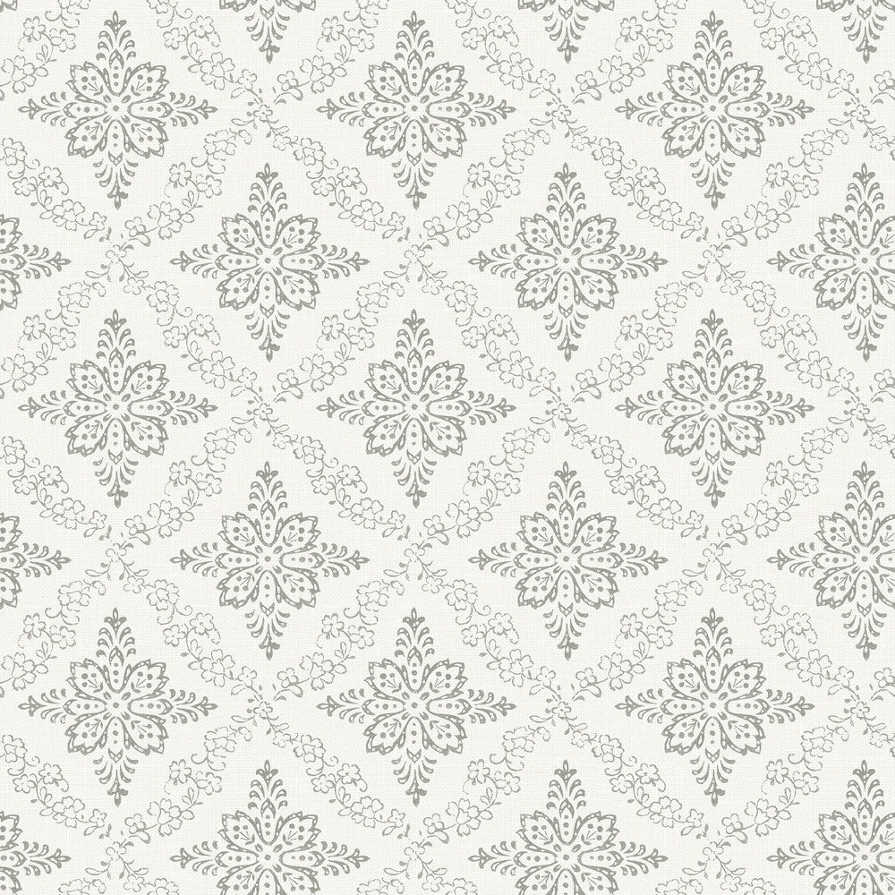 Wynonna Light Grey Geometric Floral Wallpaper by Chesapeake Kindred Covers about 56.4 square feet 20.5-in by 33-ft long roll Prepasted 20.5 - Fabric Carolina -