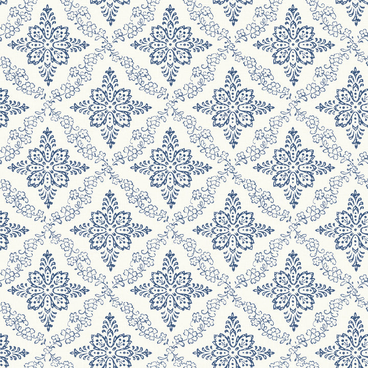 Wynonna Navy Geometric Floral Wallpaper by Chesapeake Kindred Covers about 56.4 square feet 20.5-in by 33-ft long roll Prepasted 20.5 - Fabric Carolina -