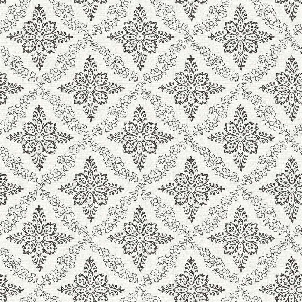 Wynonna Black Geometric Floral Wallpaper by Chesapeake Kindred Covers about 56.4 square feet 20.5-in by 33-ft long roll Prepasted 20.5 - Fabric Carolina -