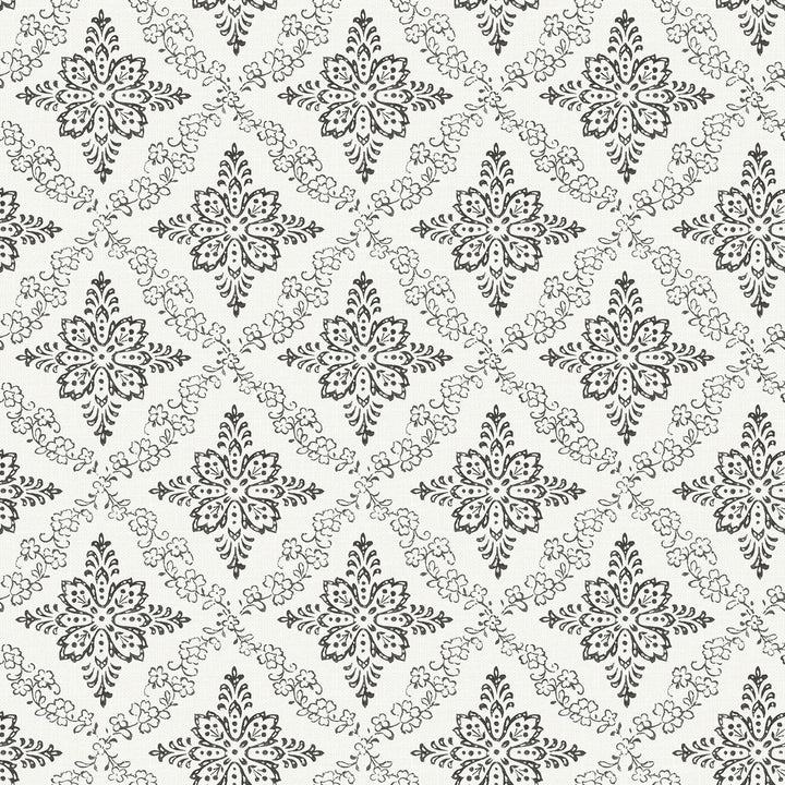 Wynonna Black Geometric Floral Wallpaper by Chesapeake Kindred Covers about 56.4 square feet 20.5-in by 33-ft long roll Prepasted 20.5 - Fabric Carolina -