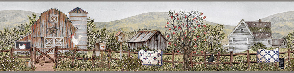 Clarksville Green Farm Wallpaper by Chesapeake Kindred Covers about 7.5 square feet 6-in by 15-ft long roll Prepasted 0 - Fabric Carolina -