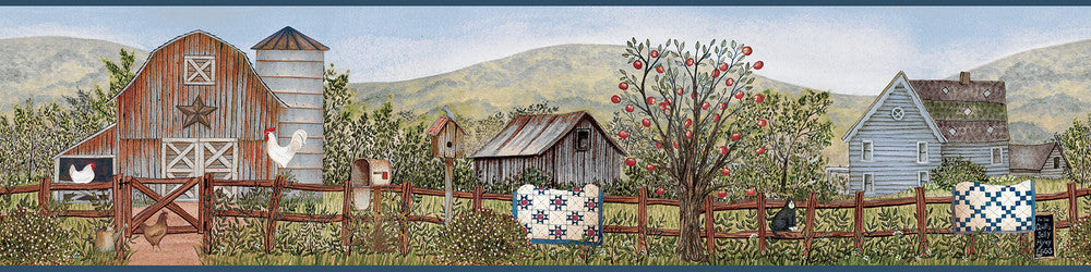 Clarksville Blue Farm Wallpaper by Chesapeake Kindred Covers about 7.5 square feet 6-in by 15-ft long roll Prepasted 0 - Fabric Carolina -