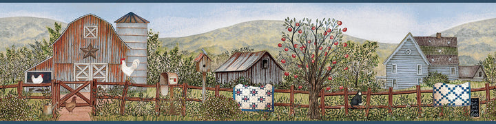 Clarksville Blue Farm Wallpaper by Chesapeake Kindred Covers about 7.5 square feet 6-in by 15-ft long roll Prepasted 0 - Fabric Carolina -