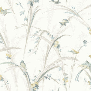 Meadowlark Light Grey Botanical Wallpaper by Chesapeake