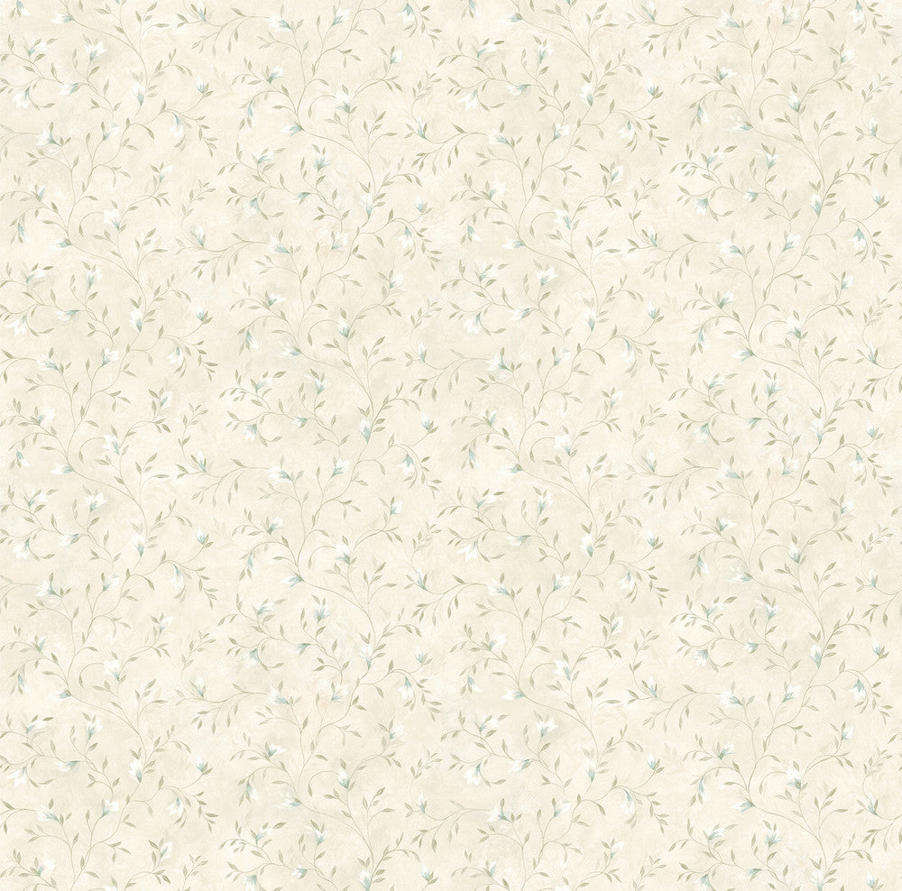 Eleanor Light Grey Folk Botanical Trail Wallpaper by Chesapeake Kindred Covers about 56.4 square feet 20.5-in by 33-ft long roll Prepasted 20.5 - Fabric Carolina -
