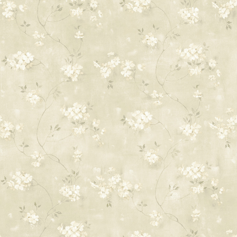 Braham Taupe Floral Trail Wallpaper by Chesapeake Kindred Covers about 56.4 square feet 20.5-in by 33-ft long roll Prepasted 20.5 - Fabric Carolina -