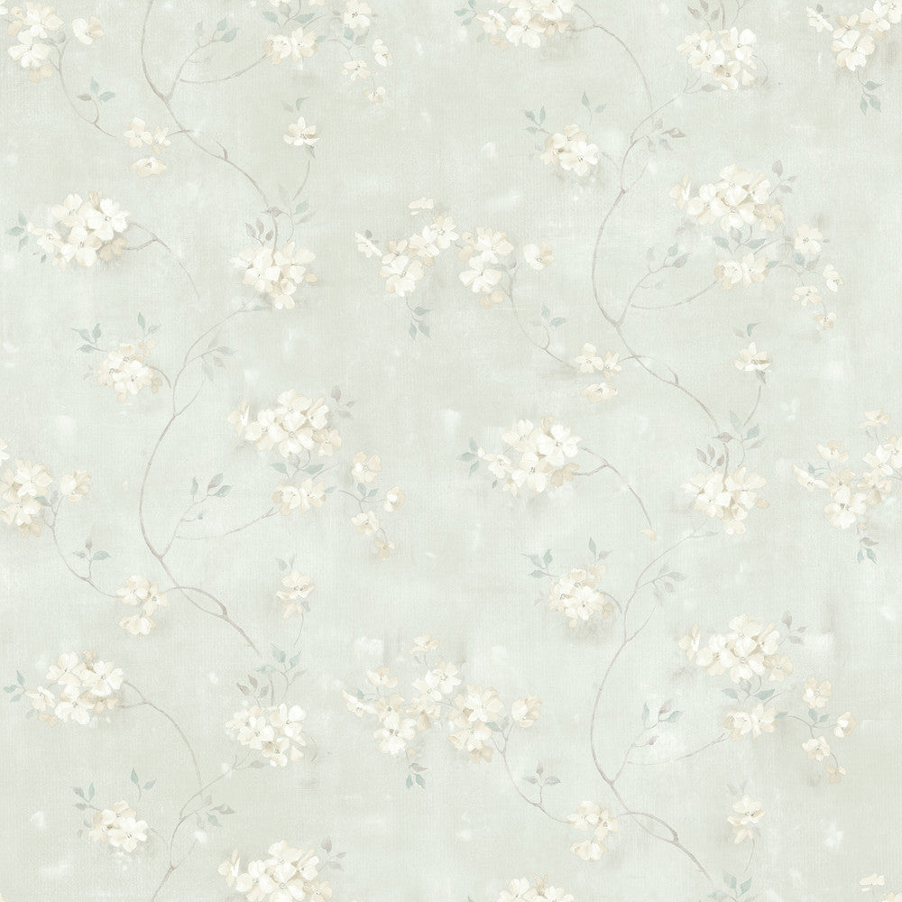 Braham Teal Floral Trail Wallpaper by Chesapeake Kindred Covers about 56.4 square feet 20.5-in by 33-ft long roll Prepasted 20.5 - Fabric Carolina -