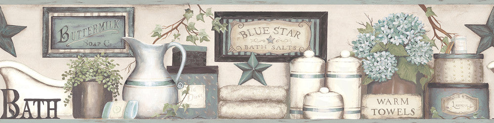 Country Bath Aqua Rustic Wallpaper by Chesapeake Kindred Covers about 7.5 square feet 6-in by 15-ft long roll Prepasted 0 - Fabric Carolina -