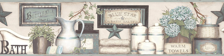 Country Bath Aqua Rustic Wallpaper by Chesapeake Kindred Covers about 7.5 square feet 6-in by 15-ft long roll Prepasted 0 - Fabric Carolina -