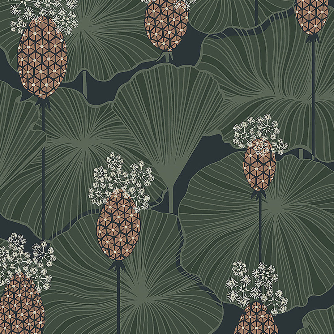 Umbrella Leaves - Navy by Schumacher Wallcovering