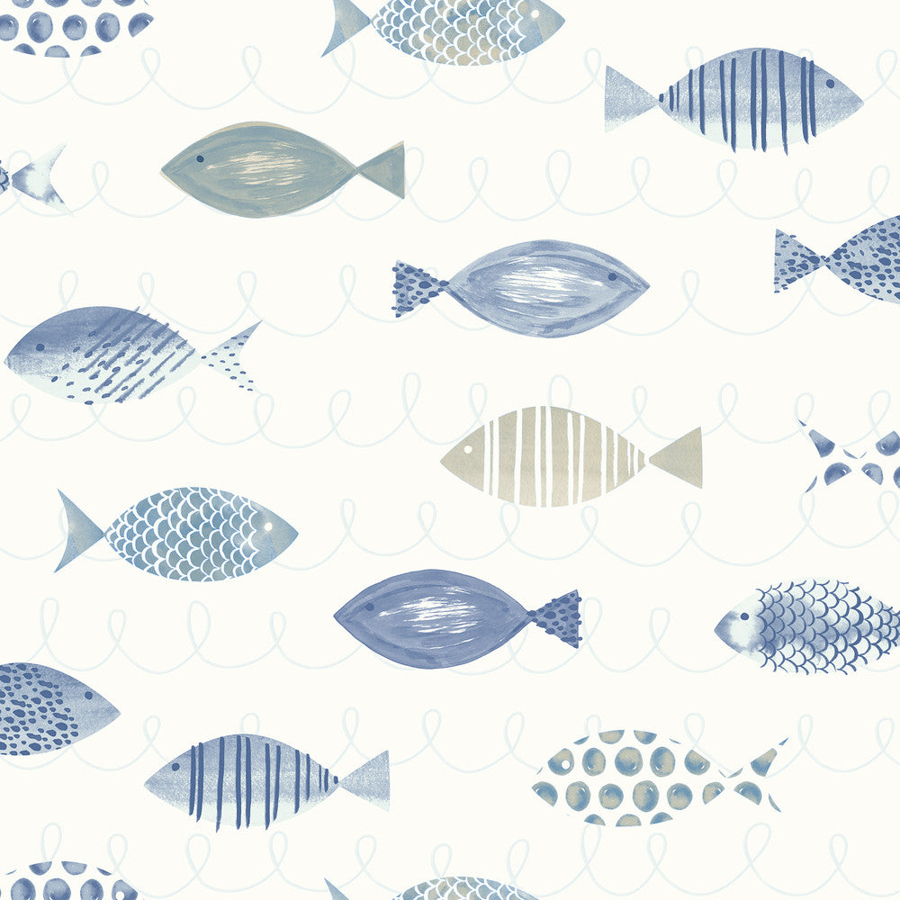 Key Blue Sea Fish Wallpaper by Chesapeake Sanibel Covers about 56.4 square feet 20.5-in by 33-ft long roll Prepasted 20.5 - Fabric Carolina -