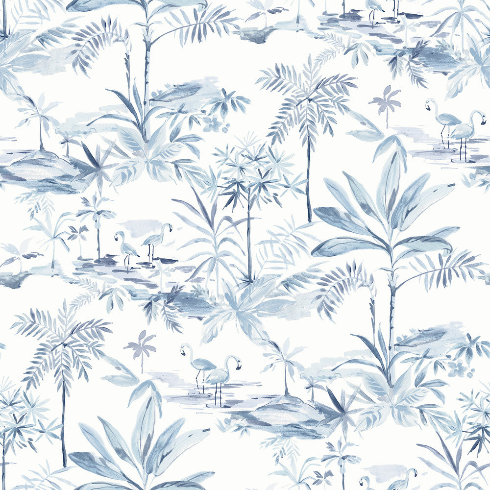 Lagoon Blue Scenic Island Wallpaper by Chesapeake Sanibel Covers about 56.4 square feet 20.5-in by 33-ft long roll Prepasted 20.5 - Fabric Carolina -
