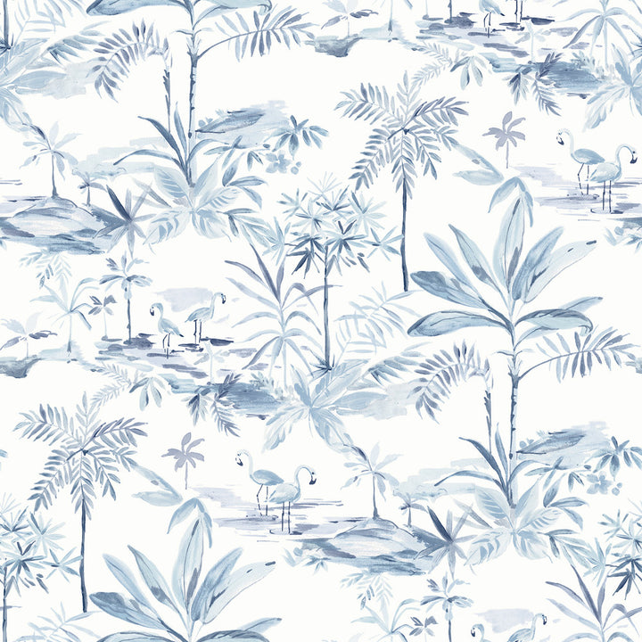 Lagoon Blue Scenic Island Wallpaper by Chesapeake Sanibel Covers about 56.4 square feet 20.5-in by 33-ft long roll Prepasted 20.5 - Fabric Carolina -