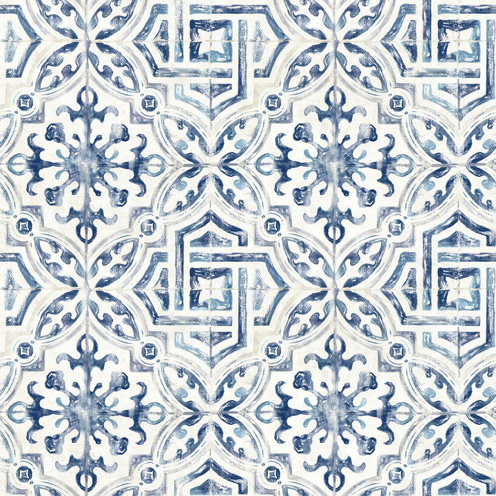 Sonoma Blue Beach Tile Wallpaper by Chesapeake Sanibel Covers about 56.4 square feet 20.5-in by 33-ft long roll Prepasted 20.5 - Fabric Carolina -