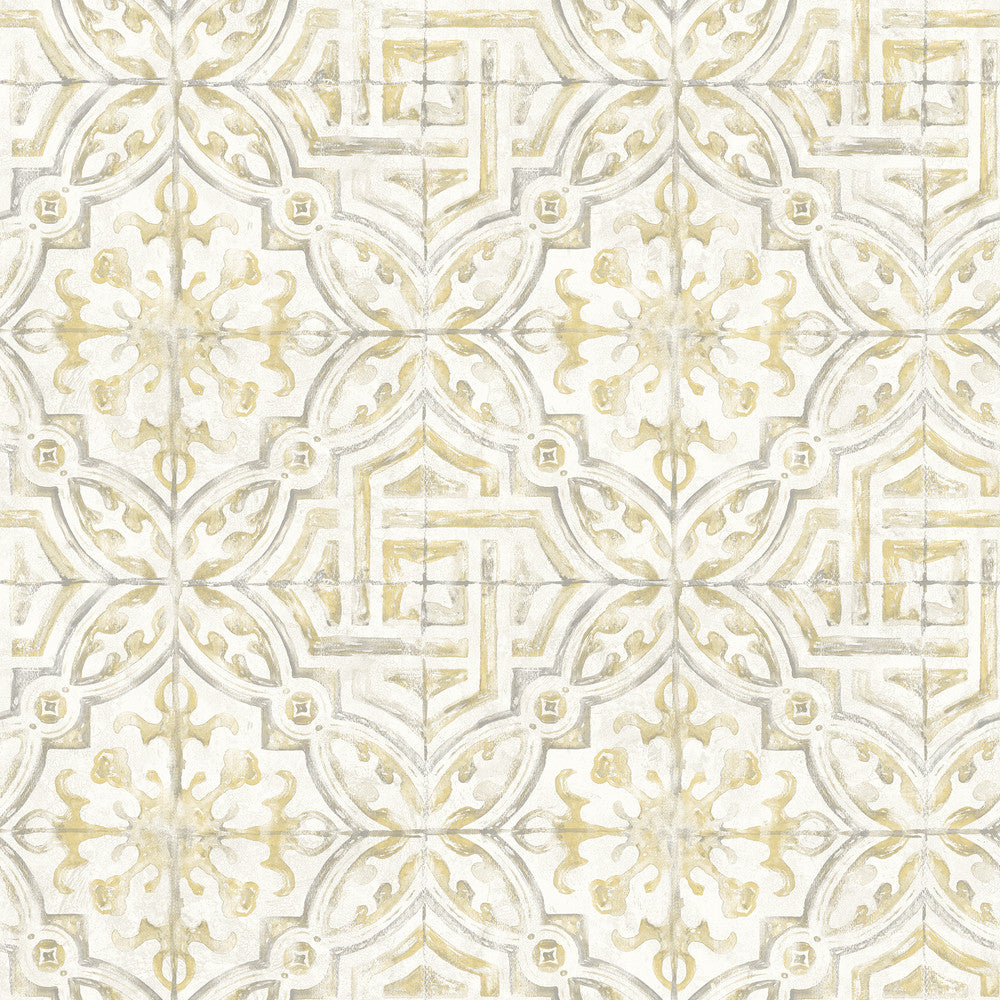 Sonoma Yellow Beach Tile Wallpaper by Chesapeake Sanibel Covers about 56.4 square feet 20.5-in by 33-ft long roll Prepasted 20.5 - Fabric Carolina -