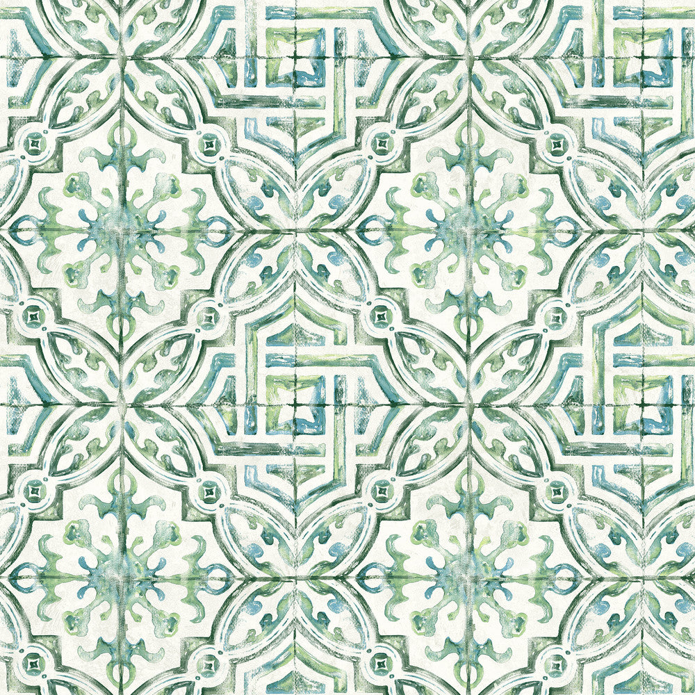 Sonoma Green Beach Tile Wallpaper by Chesapeake Sanibel Covers about 56.4 square feet 20.5-in by 33-ft long roll Prepasted 20.5 - Fabric Carolina -