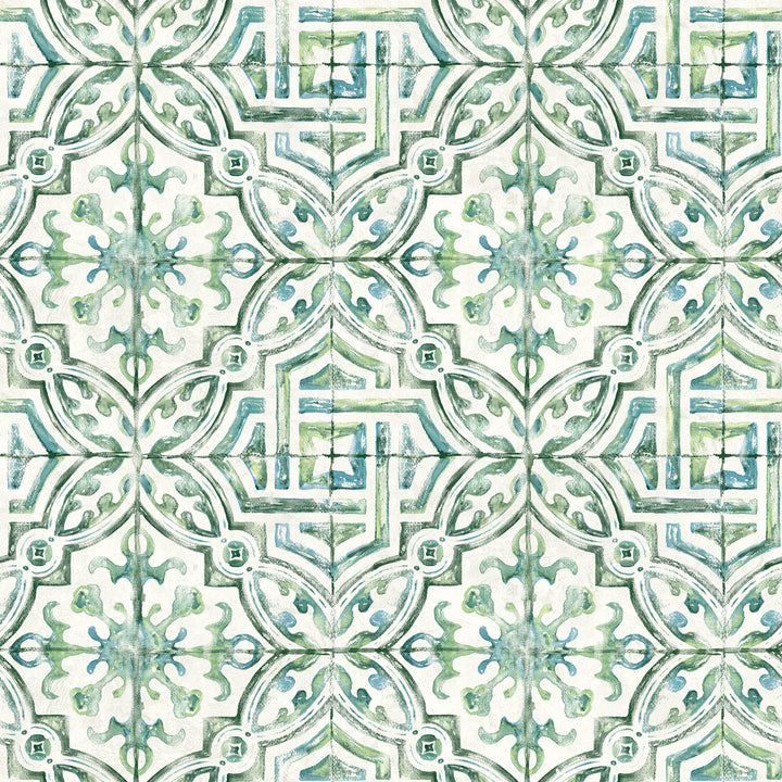 Sonoma Green Beach Tile Wallpaper by Chesapeake Sanibel Covers about 56.4 square feet 20.5-in by 33-ft long roll Prepasted 20.5 - Fabric Carolina -