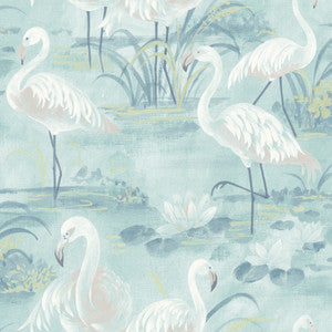 Everglades Aqua Flamingos Wallpaper by Chesapeake