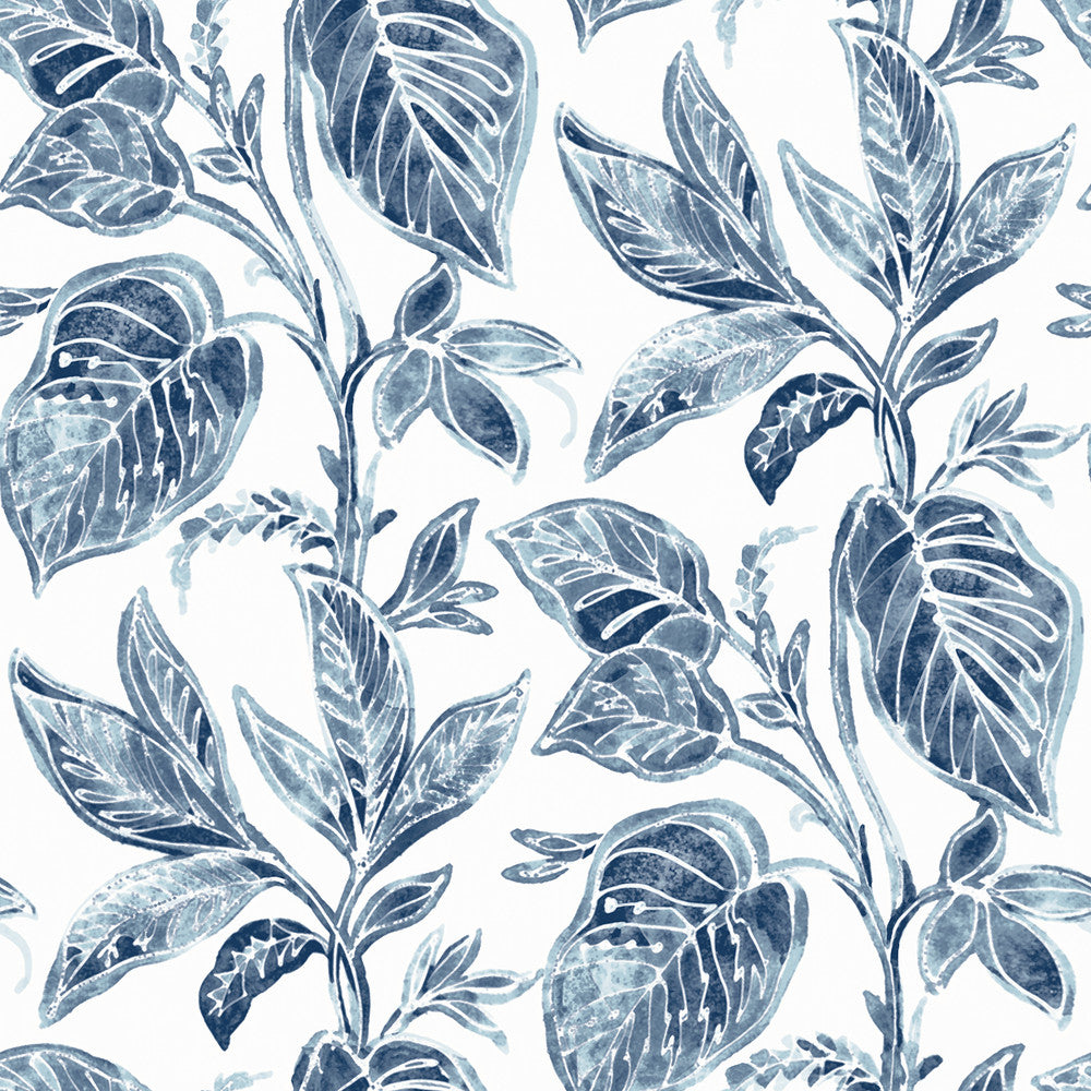 Mangrove Blue Botanical Wallpaper by Chesapeake Sanibel Covers about 56.4 square feet 20.5-in by 33-ft long roll Prepasted 20.5 - Fabric Carolina -