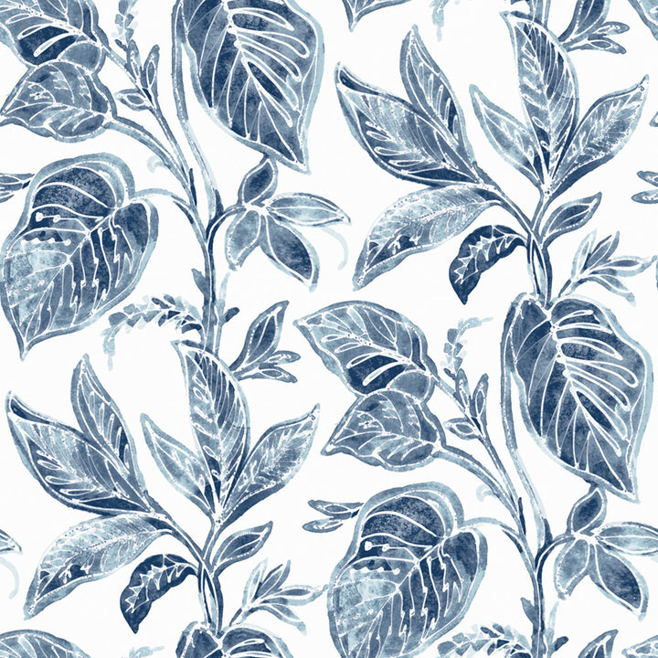 Mangrove Blue Botanical Wallpaper by Chesapeake Sanibel Covers about 56.4 square feet 20.5-in by 33-ft long roll Prepasted 20.5 - Fabric Carolina -
