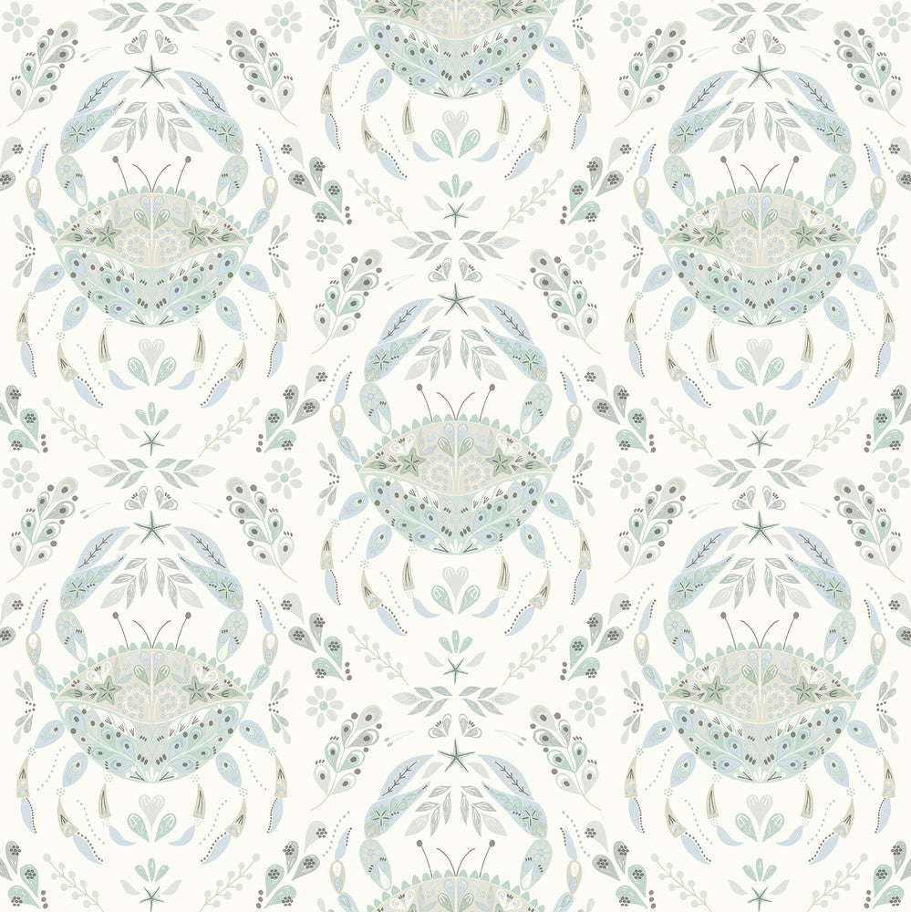 Annapolis Teal Crustation Wallpaper by Chesapeake Sanibel Covers about 56.4 square feet 20.5-in by 33-ft long roll Prepasted 20.5 - Fabric Carolina -