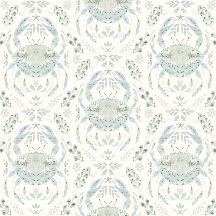 Annapolis Teal Crustation Wallpaper by Chesapeake Sanibel Covers about 56.4 square feet 20.5-in by 33-ft long roll Prepasted 20.5 - Fabric Carolina -