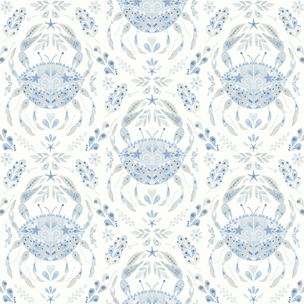 Annapolis Light Blue Crustacean Wallpaper by Chesapeake Sanibel Covers about 56.4 square feet 20.5-in by 33-ft long roll Prepasted 20.5 - Fabric Carolina -
