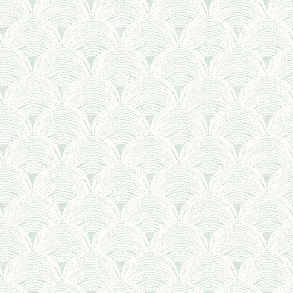 Santiago Teal Scalloped Wallpaper by Chesapeake Sanibel Covers about 56.4 square feet 20.5-in by 33-ft long roll Prepasted 20.5 - Fabric Carolina -