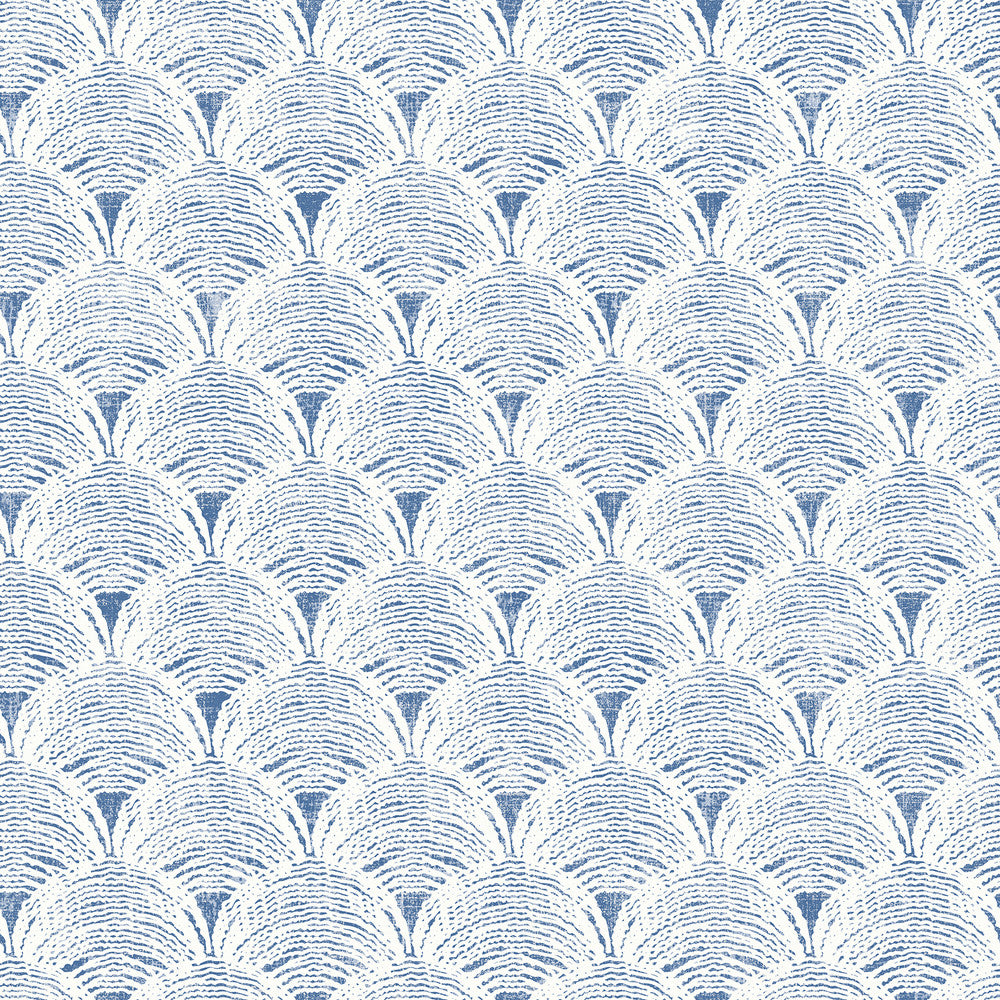 Santiago Blue Scalloped Wallpaper by Chesapeake Sanibel Covers about 56.4 square feet 20.5-in by 33-ft long roll Prepasted 20.5 - Fabric Carolina -
