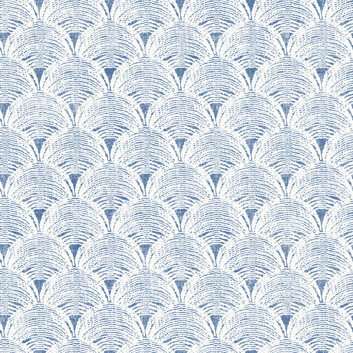 Santiago Blue Scalloped Wallpaper by Chesapeake Sanibel Covers about 56.4 square feet 20.5-in by 33-ft long roll Prepasted 20.5 - Fabric Carolina -