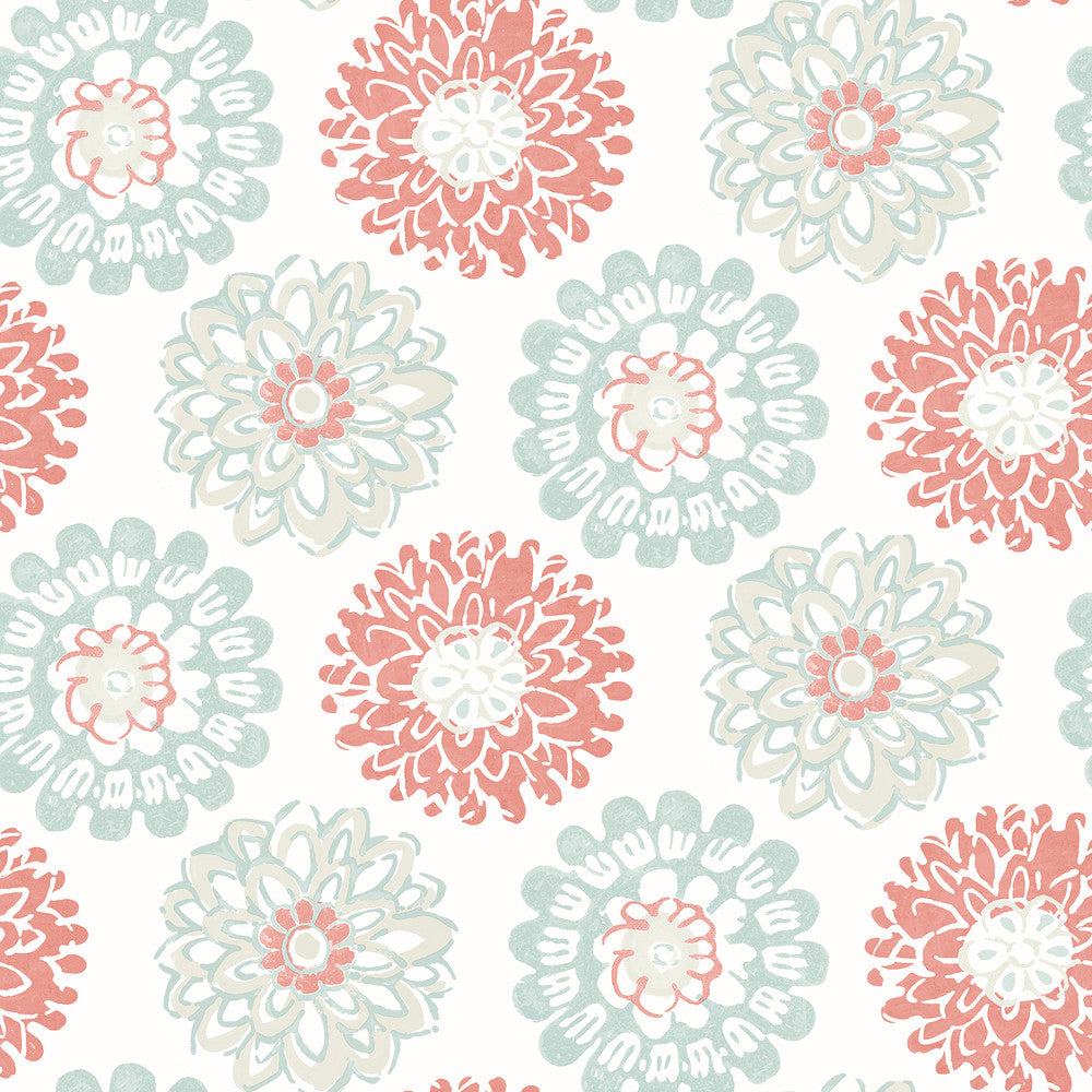 Sunkissed Coral Floral Wallpaper by Chesapeake Sanibel Covers about 56.4 square feet 20.5-in by 33-ft long roll Prepasted 20.5 - Fabric Carolina -