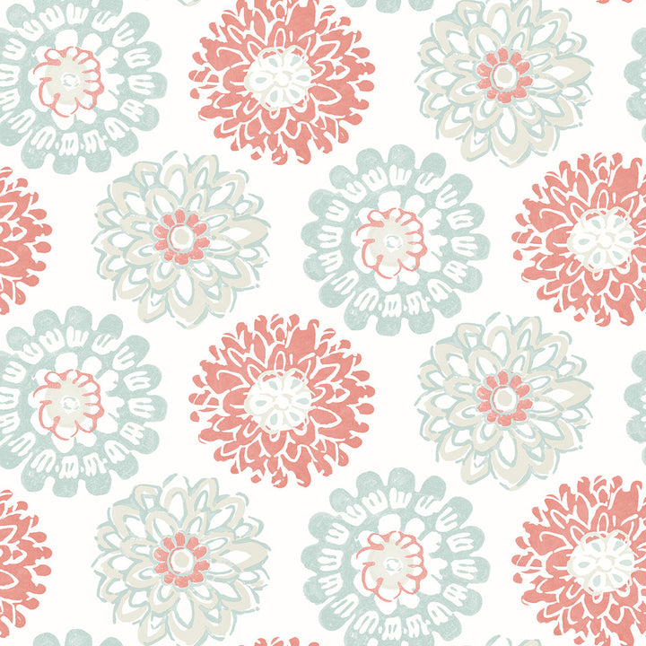 Sunkissed Coral Floral Wallpaper by Chesapeake Sanibel Covers about 56.4 square feet 20.5-in by 33-ft long roll Prepasted 20.5 - Fabric Carolina -