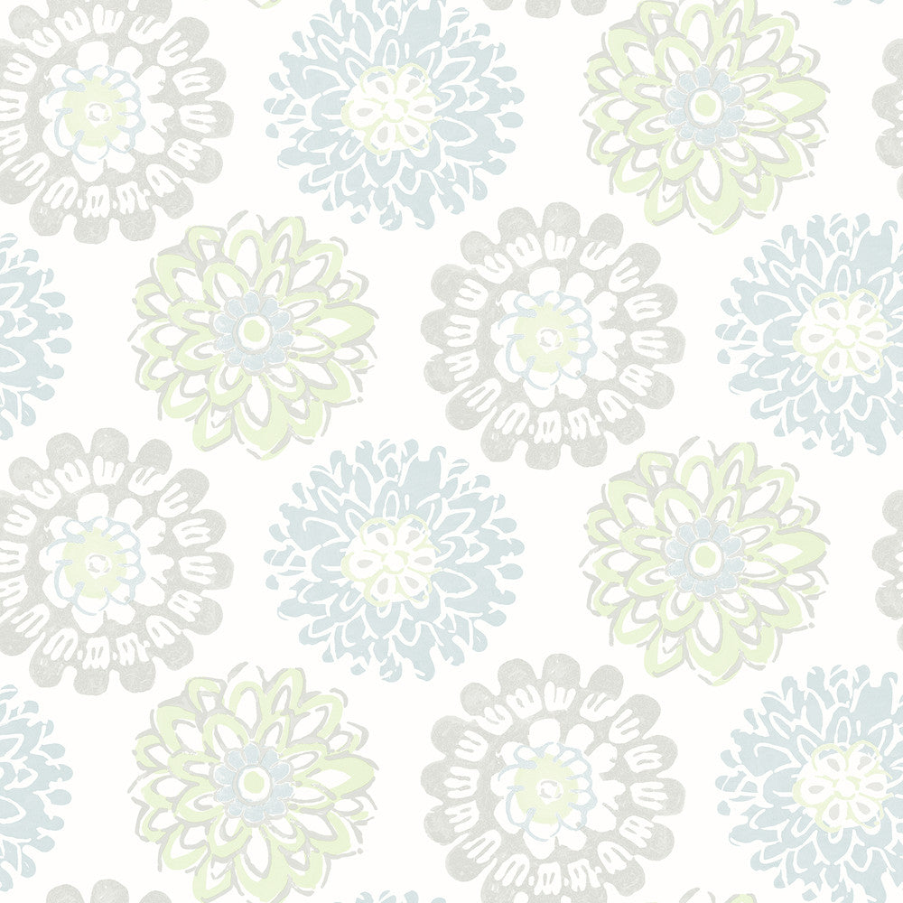 Sunkissed Light Green Green Floral Wallpaper by Chesapeake Sanibel Covers about 56.4 square feet 20.5-in by 33-ft long roll Prepasted 20.5 - Fabric Carolina -