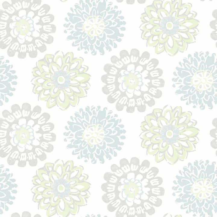 Sunkissed Light Green Green Floral Wallpaper by Chesapeake Sanibel Covers about 56.4 square feet 20.5-in by 33-ft long roll Prepasted 20.5 - Fabric Carolina -