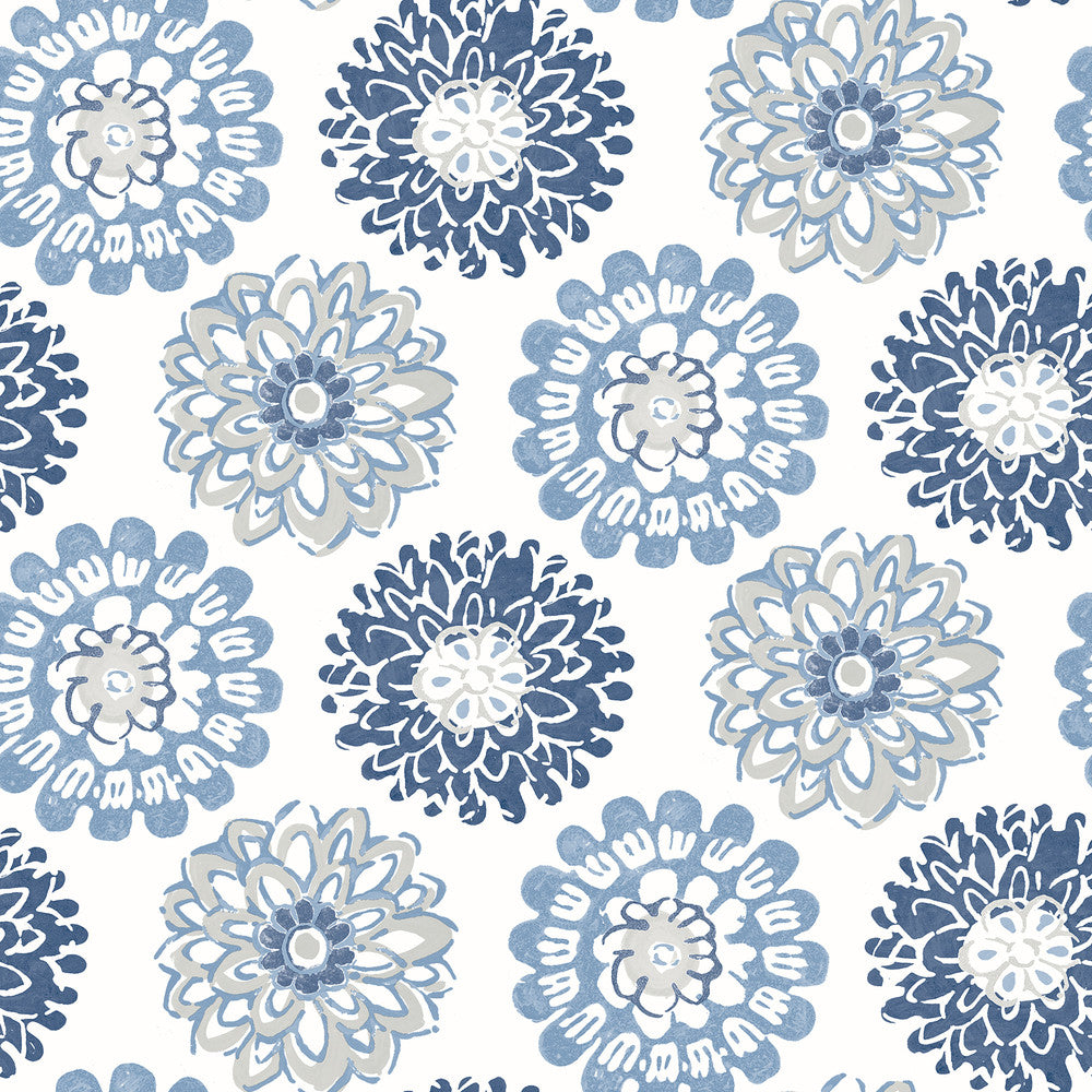 Sunkissed Blue Floral Wallpaper by Chesapeake Sanibel Covers about 56.4 square feet 20.5-in by 33-ft long roll Prepasted 20.5 - Fabric Carolina -