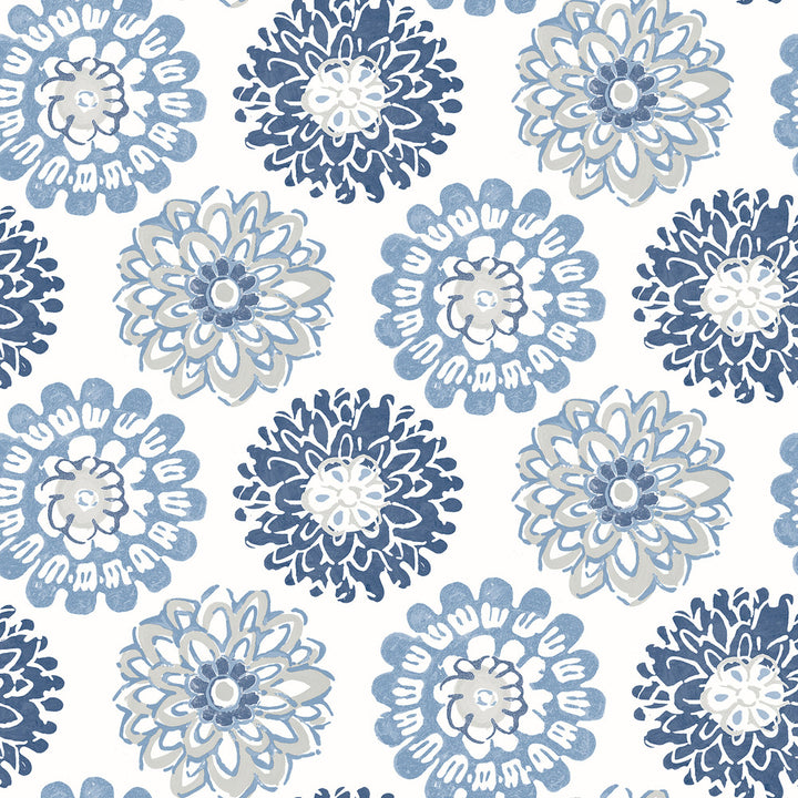 Sunkissed Blue Floral Wallpaper by Chesapeake Sanibel Covers about 56.4 square feet 20.5-in by 33-ft long roll Prepasted 20.5 - Fabric Carolina -