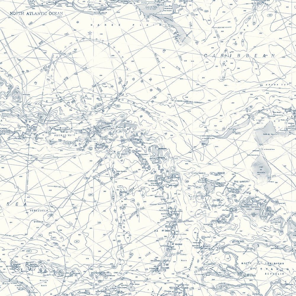 Charts Navy Map Wallpaper by Chesapeake Sanibel Covers about 56.4 square feet 20.5-in by 33-ft long roll Prepasted 20.5 - Fabric Carolina -