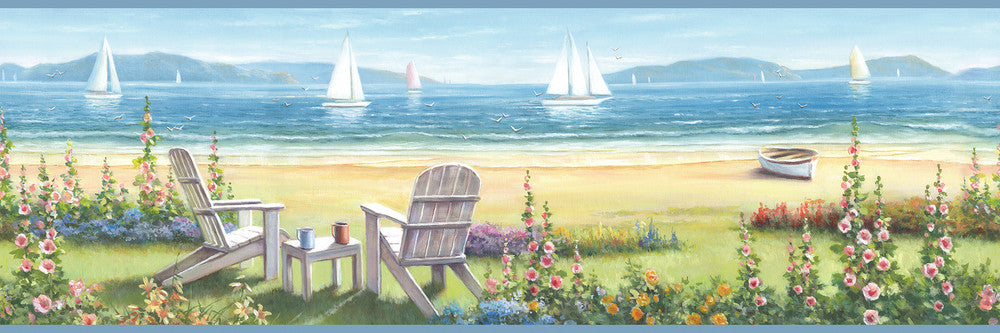 Barnstable Blue Seaside Portrait Wallpaper by Chesapeake Sanibel Covers about 10 square feet 8-in by 15-ft long roll Prepasted 0 - Fabric Carolina -