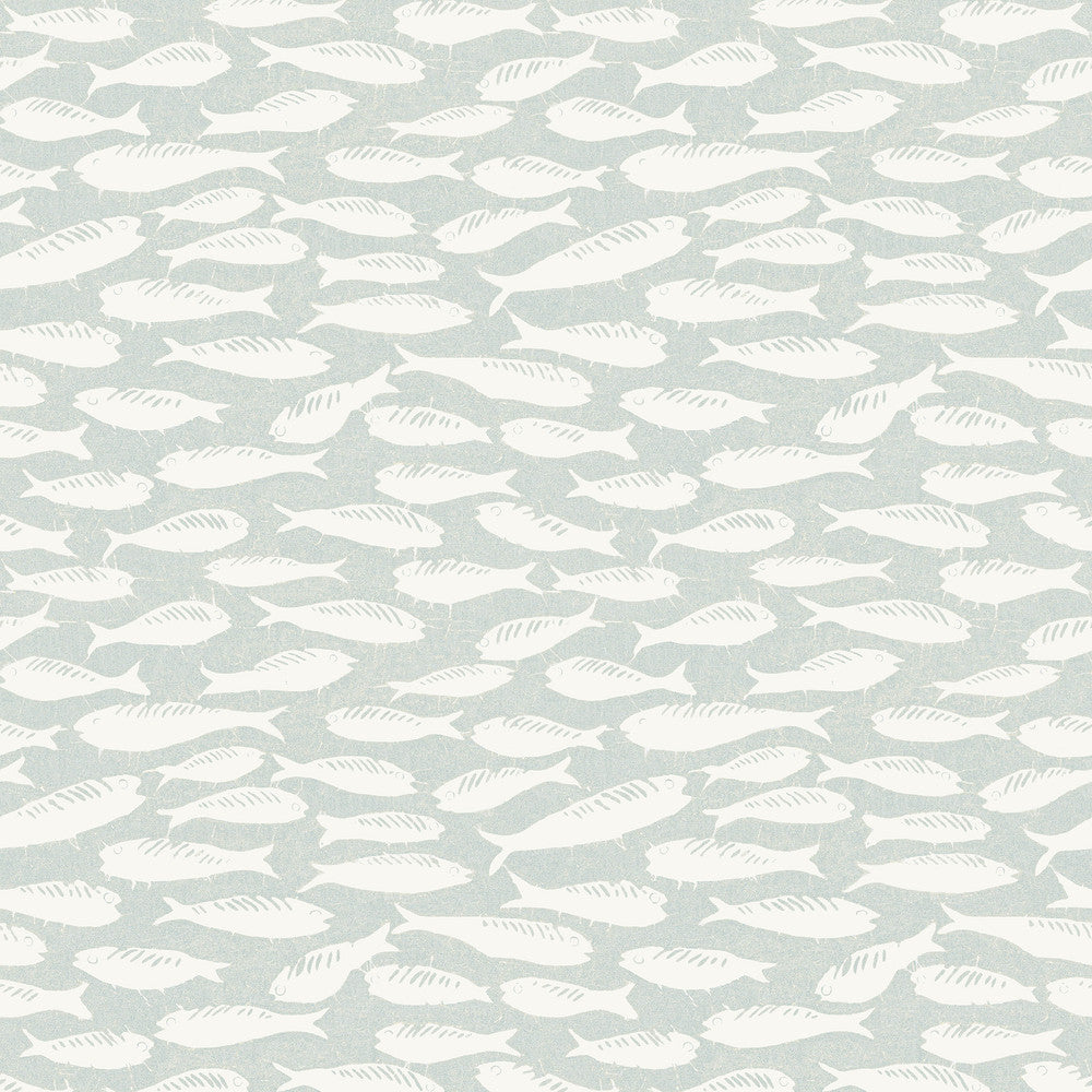 Nunkie Light Blue Sardine Wallpaper by Chesapeake Flora & Fauna Covers about 56.4 square feet 20.5-in by 33-ft long roll Prepasted 10.5 - Fabric Carolina -