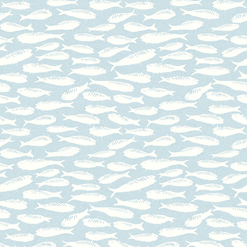 Nunkie Aqua Sardine Wallpaper by Chesapeake Flora & Fauna Covers about 56.4 square feet 20.5-in by 33-ft long roll Prepasted 10.5 - Fabric Carolina -