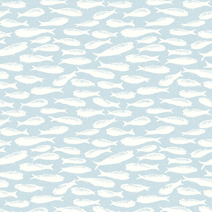 Nunkie Aqua Sardine Wallpaper by Chesapeake Flora & Fauna Covers about 56.4 square feet 20.5-in by 33-ft long roll Prepasted 10.5 - Fabric Carolina -