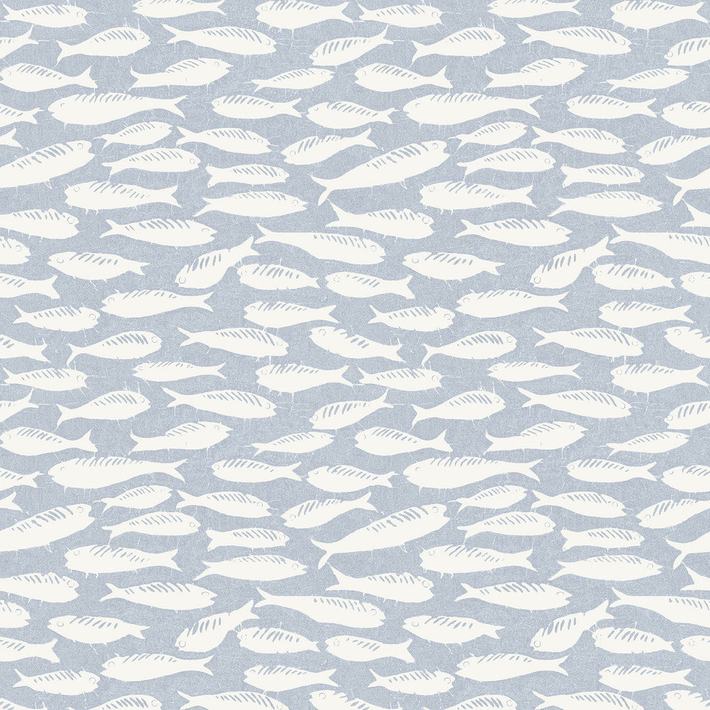 Nunkie Denim Sardine Wallpaper by Chesapeake Flora & Fauna Covers about 56.4 square feet 20.5-in by 33-ft long roll Prepasted 10.5 - Fabric Carolina -