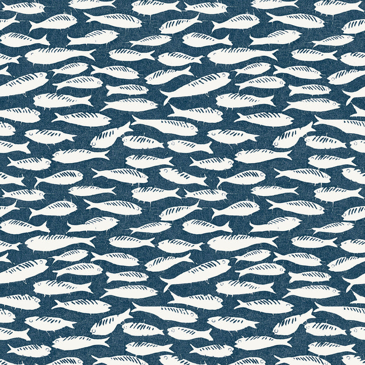 Nunkie Navy Sardine Wallpaper by Chesapeake Flora & Fauna Covers about 56.4 square feet 20.5-in by 33-ft long roll Prepasted 10.5 - Fabric Carolina -